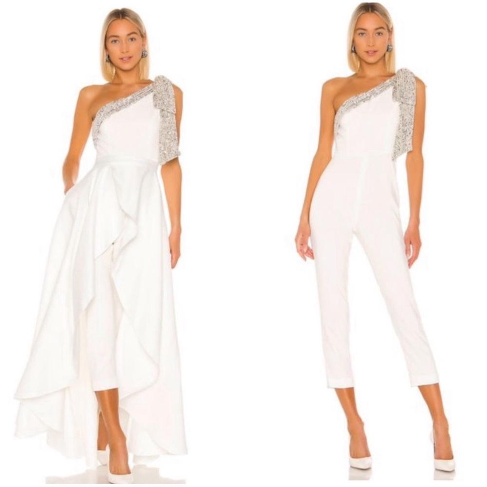 JAYGODFREY White One-Shoulder Jumpsuit with Silver Detail
